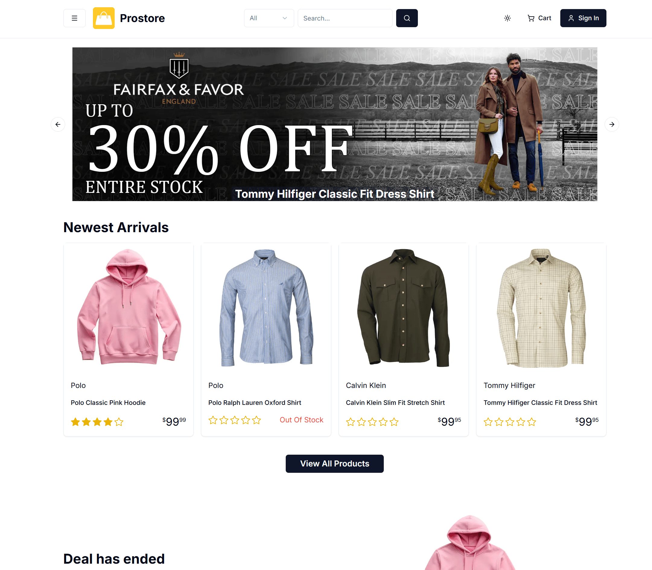 Captura de pantalla de Prostore — Full-Stack E-Commerce